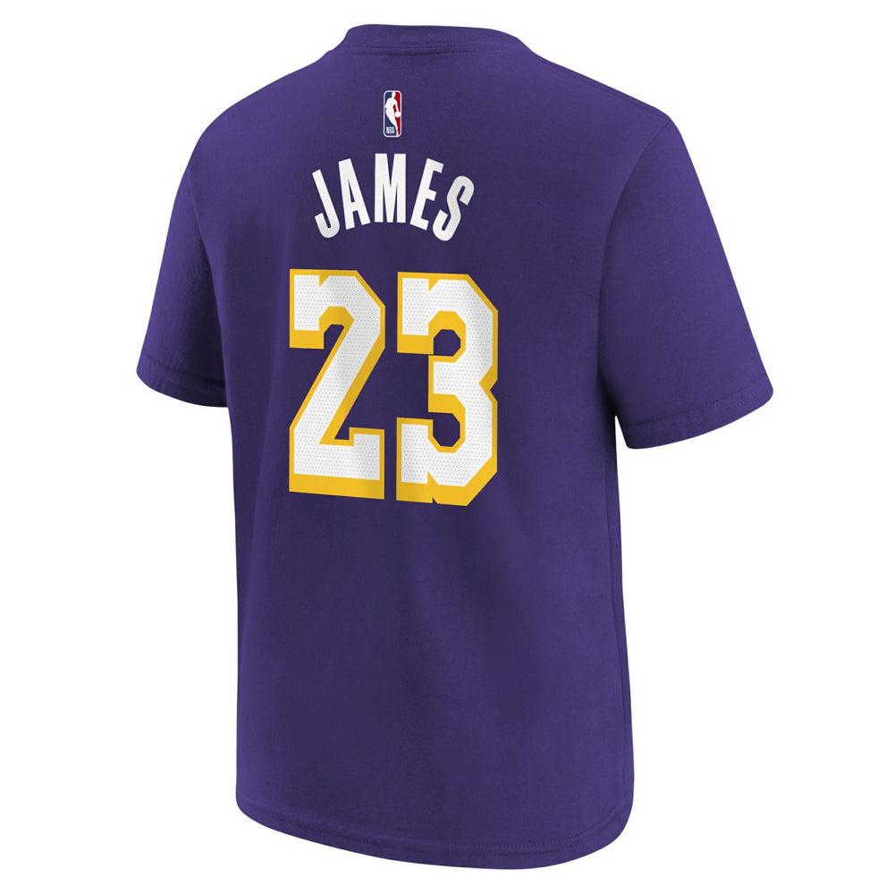 LeBron James Los Angeles Lakers Jordan Brand Youth Statement Edition Name & Number T-Shirt Purple - NBA