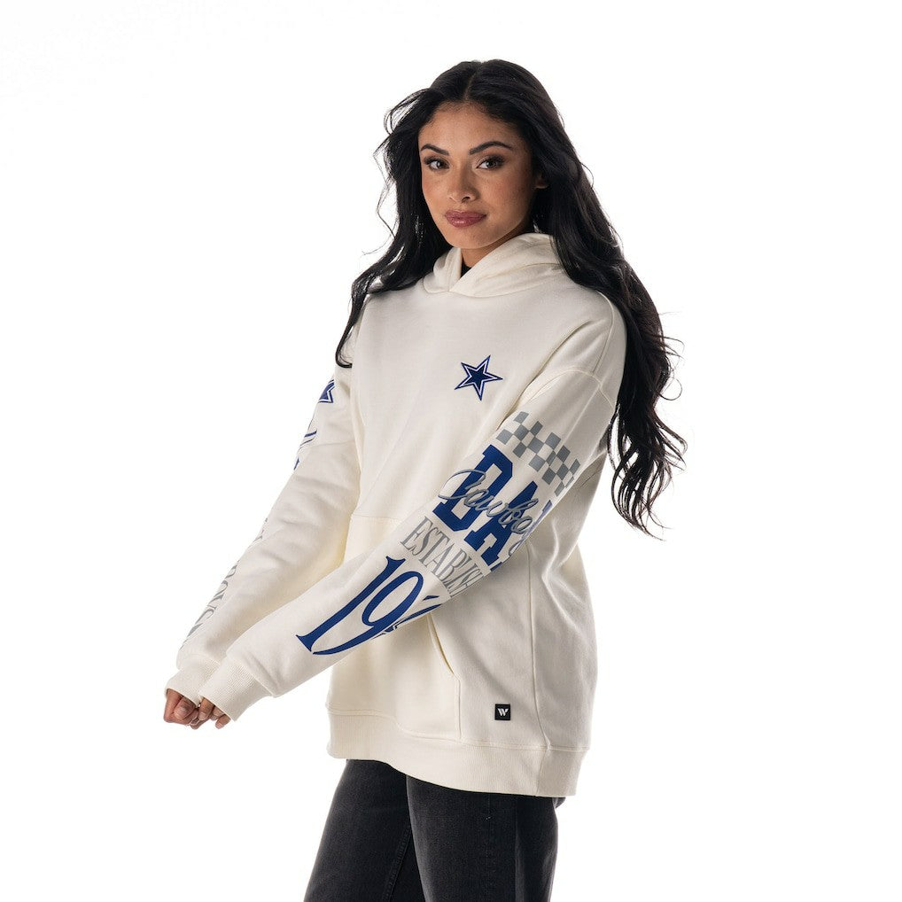 Dallas Cowboys The Wild Collective Unisex Stacked Graphic Sleeve Fleece Hoodie White | NFL