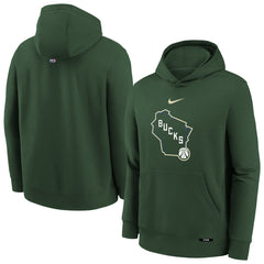 Milwaukee Bucks Youth 2025/26 City Edition Club Fleece Pullover Hoodie Hunter Green - NBA