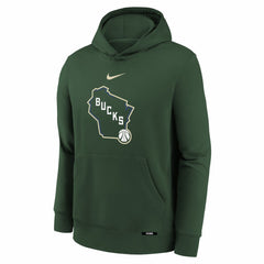 Milwaukee Bucks Youth 2025/26 City Edition Club Fleece Pullover Hoodie Hunter Green - NBA