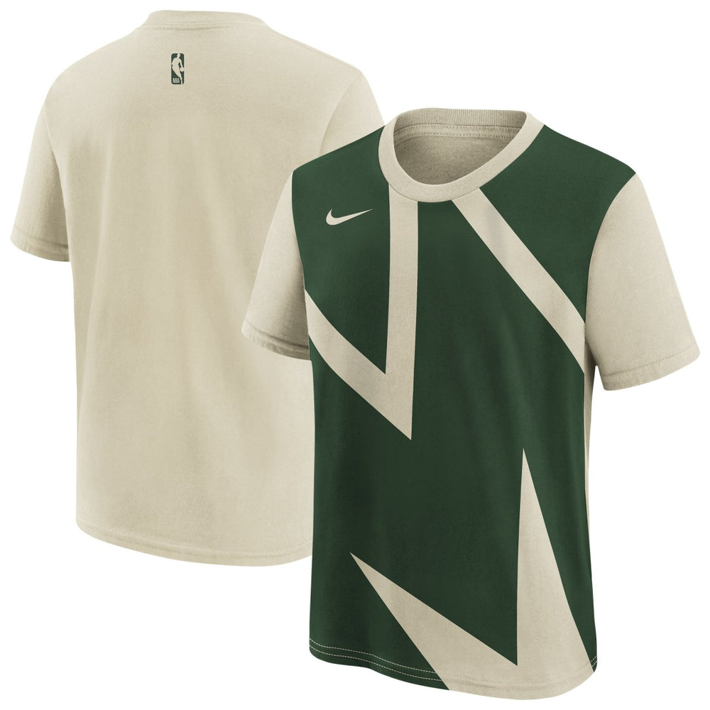 Milwaukee Bucks Youth 2025/26 City Edition Max90 T-Shirt Cream/Hunter Green - NBA