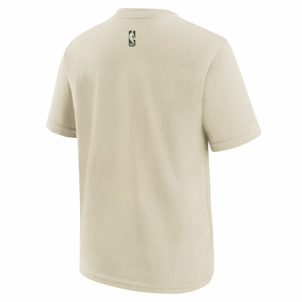 Milwaukee Bucks Youth 2025/26 City Edition Max90 T-Shirt Cream/Hunter Green - NBA