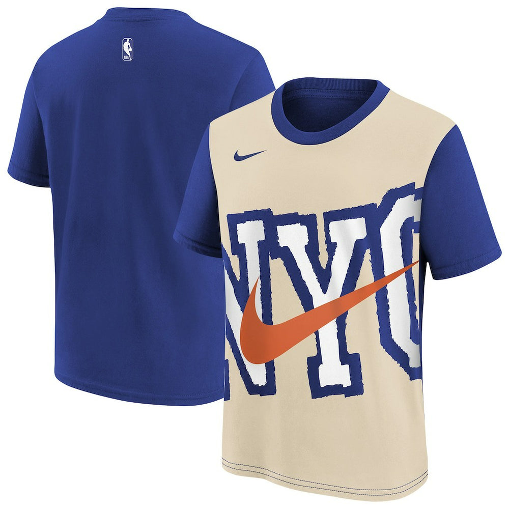 New York Knicks Youth 2025/26 City Edition Max90 T-Shirt Light Beige/Blue - NBA