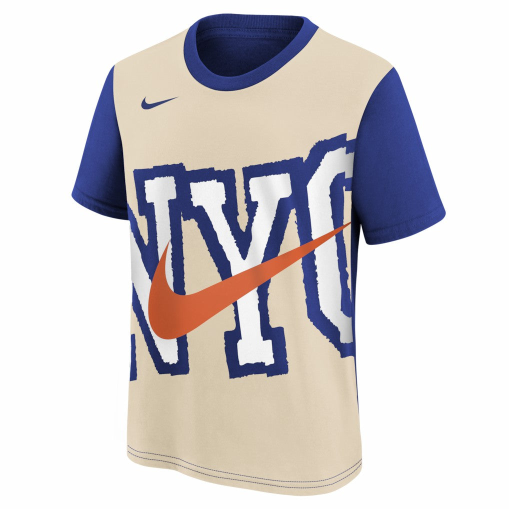 New York Knicks Youth 2025/26 City Edition Max90 T-Shirt Light Beige/Blue - NBA