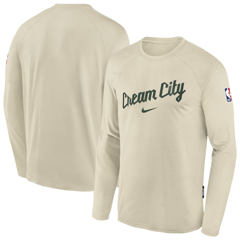 Milwaukee Bucks Youth 2025/26 City Edition Dri-Fit Long Sleeve Game Top White - NBA