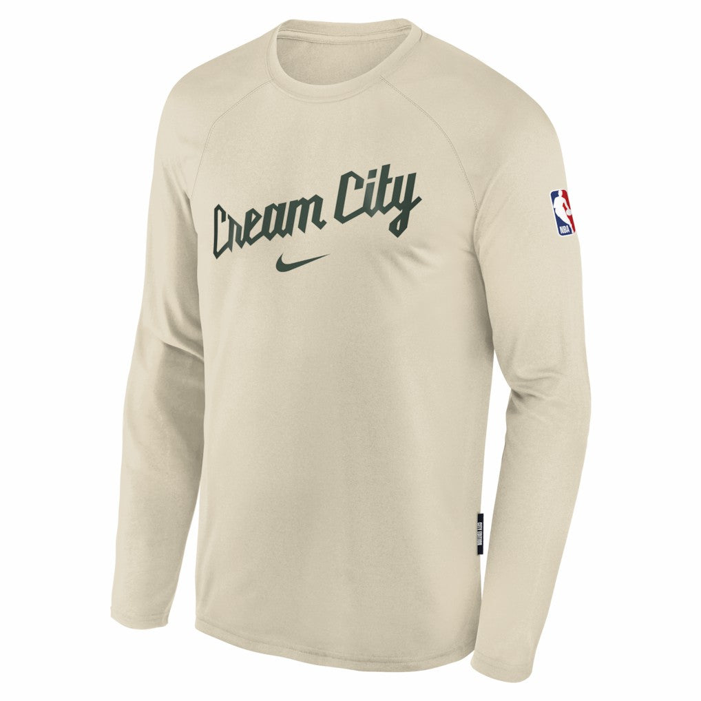 Milwaukee Bucks Youth 2025/26 City Edition Dri-Fit Long Sleeve Game Top White - NBA