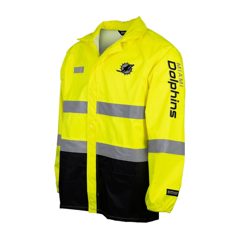 Miami Dolphins Hi-Vis Safety Waterproof Rainshell Full-Zip Hooded Jacket Yellow | NFL