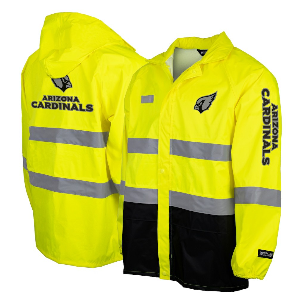 Arizona Cardinals Hi-Vis Safety Waterproof Rainshell Full-Zip Hooded Jacket Yellow | NFL