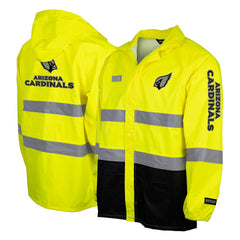 Arizona Cardinals Hi-Vis Safety Waterproof Rainshell Full-Zip Hooded Jacket Yellow | NFL