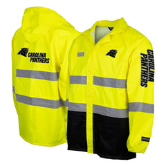 Carolina Panthers Hi-Vis Safety Waterproof Rainshell Full-Zip Hooded Jacket Yellow | NFL