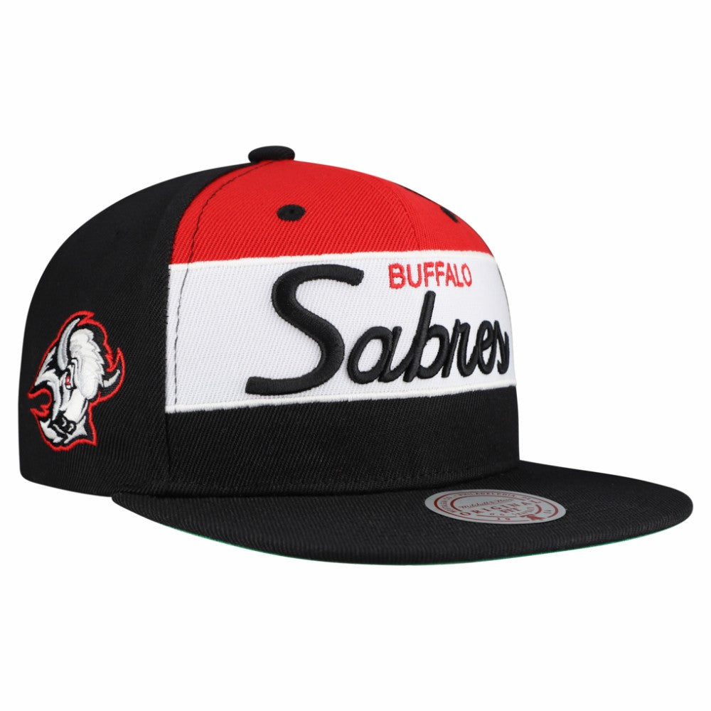 Buffalo Sabres Mitchell & Ness Retro Script Colorblock Snapback Hat - Black - NHL
