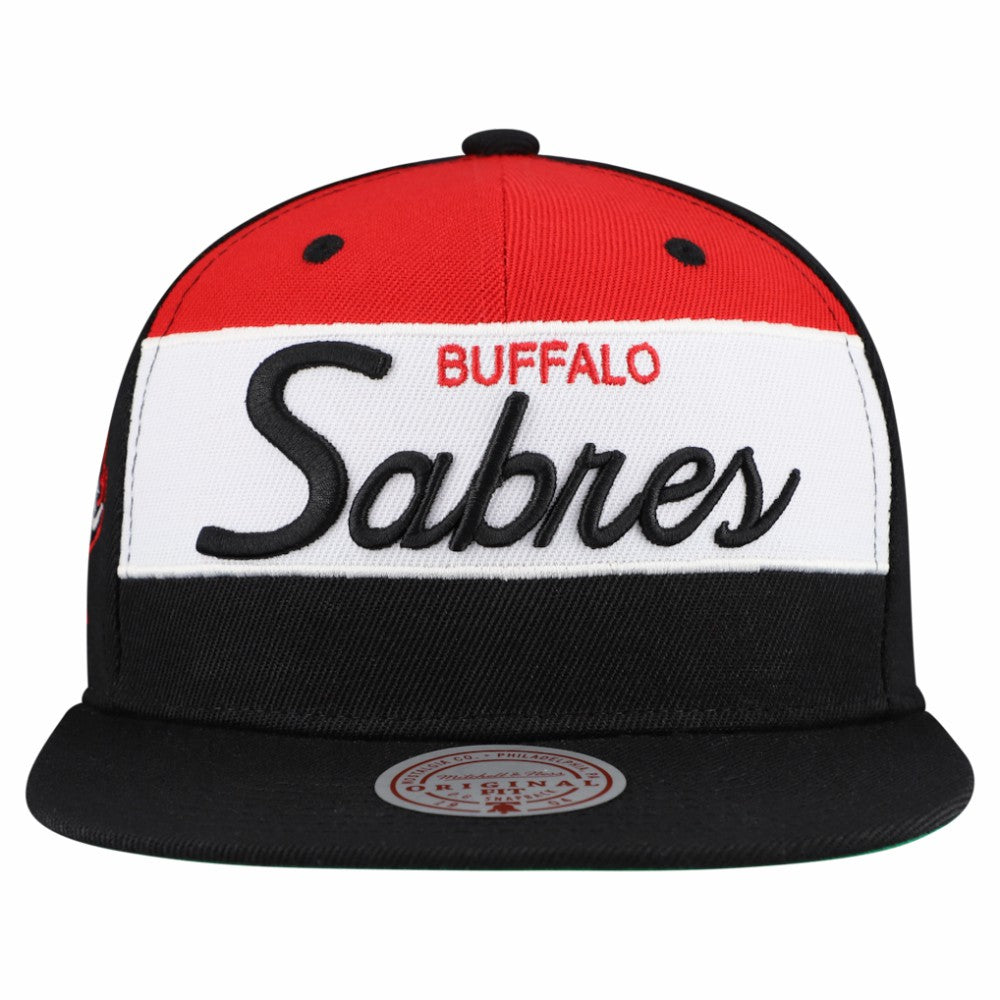 Buffalo Sabres Mitchell & Ness Retro Script Colorblock Snapback Hat - Black - NHL