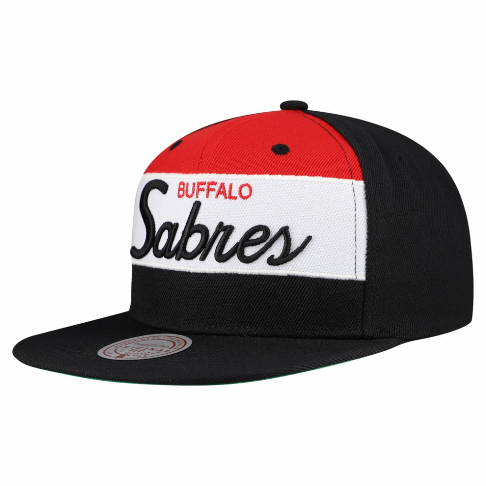 Buffalo Sabres Mitchell & Ness Retro Script Colorblock Snapback Hat - Black - NHL