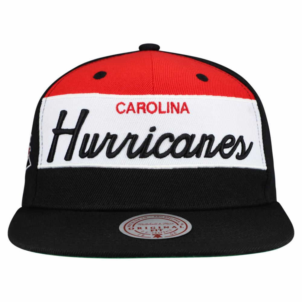 Carolina Hurricanes Mitchell & Ness Retro Script Colorblock Snapback Hat - Black - NHL