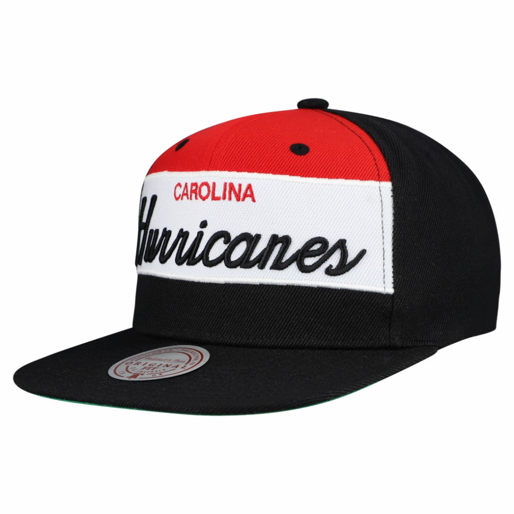 Carolina Hurricanes Mitchell & Ness Retro Script Colorblock Snapback Hat - Black - NHL