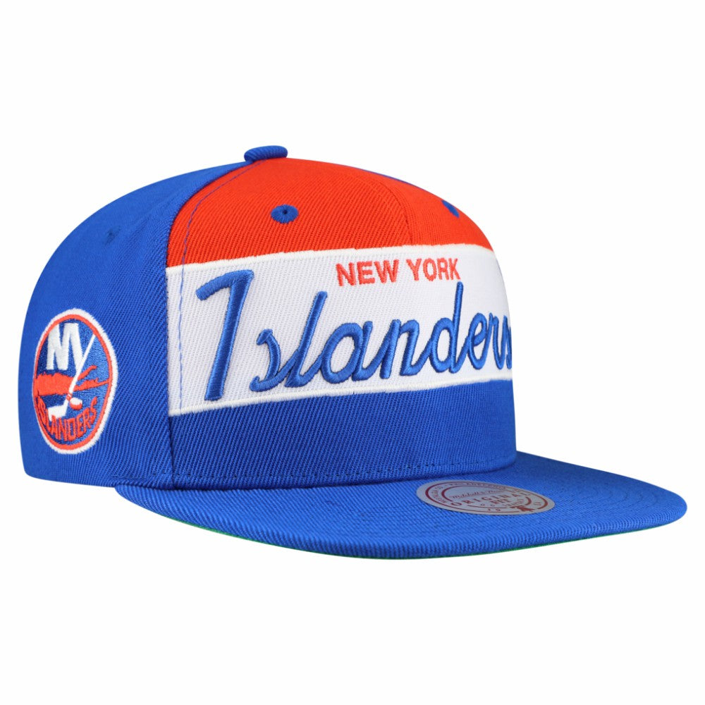 New York Islanders Mitchell & Ness Retro Script Colorblock Snapback Hat - Royal - NHL
