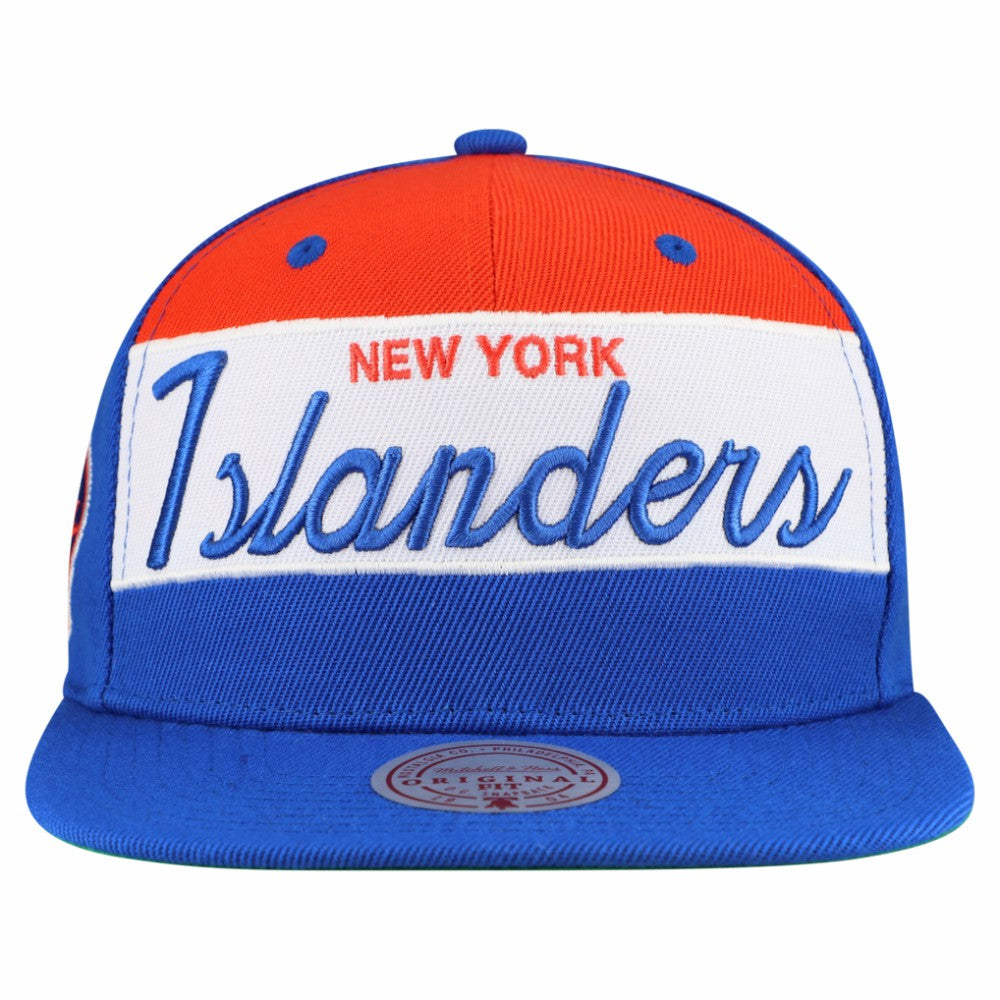 New York Islanders Mitchell & Ness Retro Script Colorblock Snapback Hat - Royal - NHL