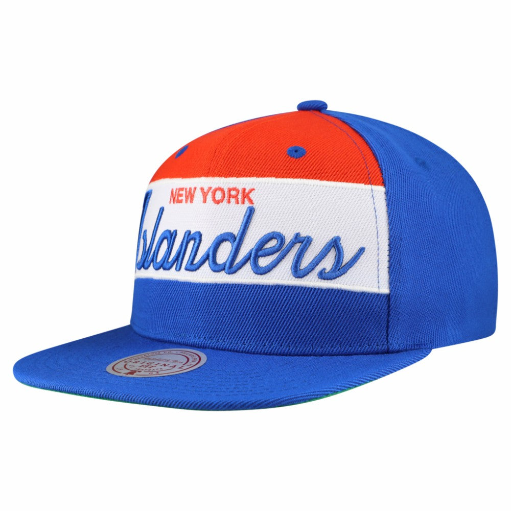 New York Islanders Mitchell & Ness Retro Script Colorblock Snapback Hat - Royal - NHL