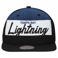 Tampa Bay Lightning Mitchell & Ness Retro Script Colorblock Snapback Hat - Black - NHL