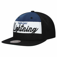 Tampa Bay Lightning Mitchell & Ness Retro Script Colorblock Snapback Hat - Black - NHL
