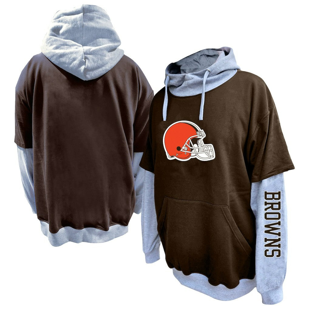 Cleveland Browns Big & Tall Twofer Pullover Hoodie Brown/Heather Gray | Fanatics