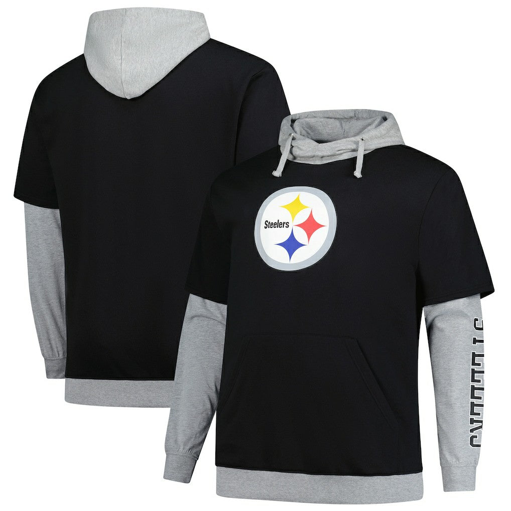 Pittsburgh Steelers Big & Tall Twofer Pullover Hoodie Black/Heather Gray | Fanatics