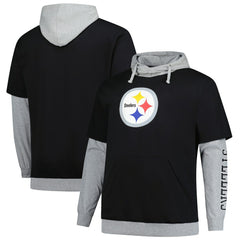 Pittsburgh Steelers Big & Tall Twofer Pullover Hoodie Black/Heather Gray | Fanatics