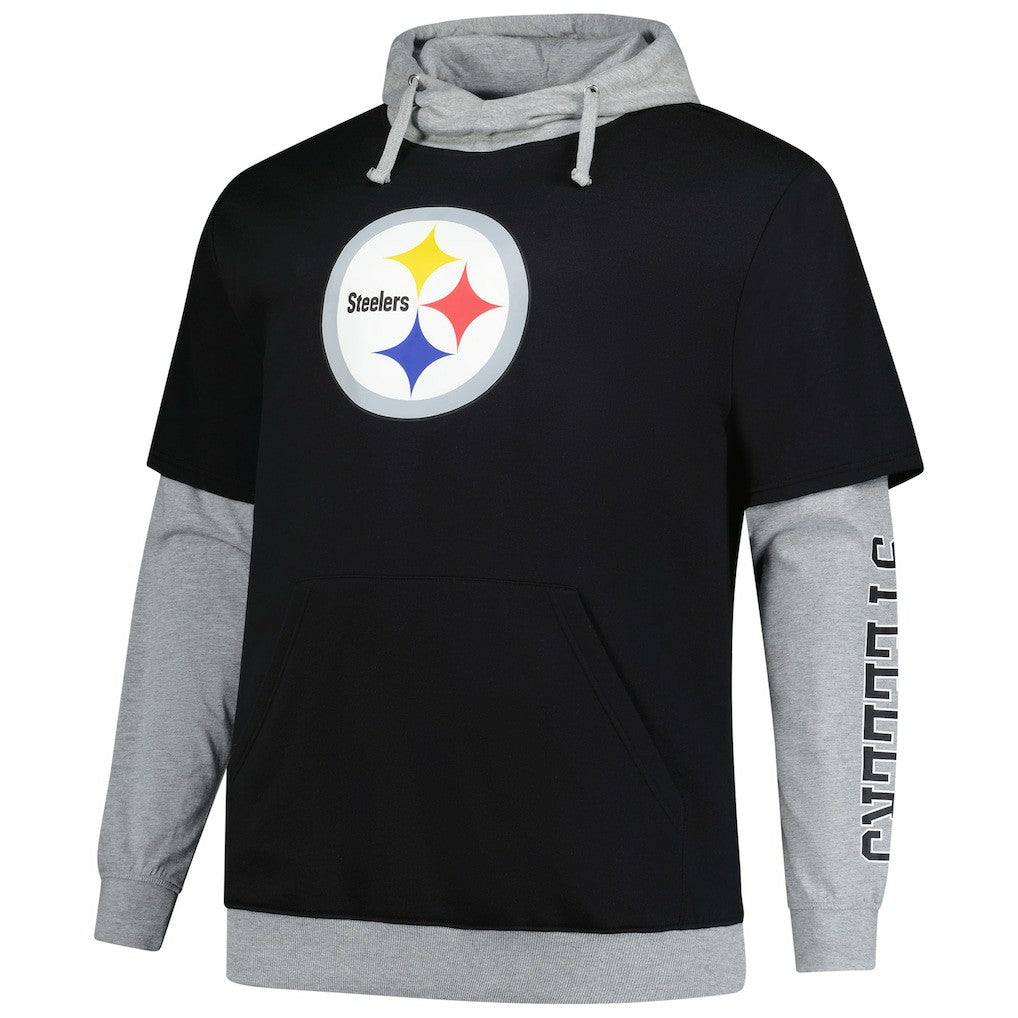 Pittsburgh Steelers Big & Tall Twofer Pullover Hoodie Black/Heather Gray | Fanatics