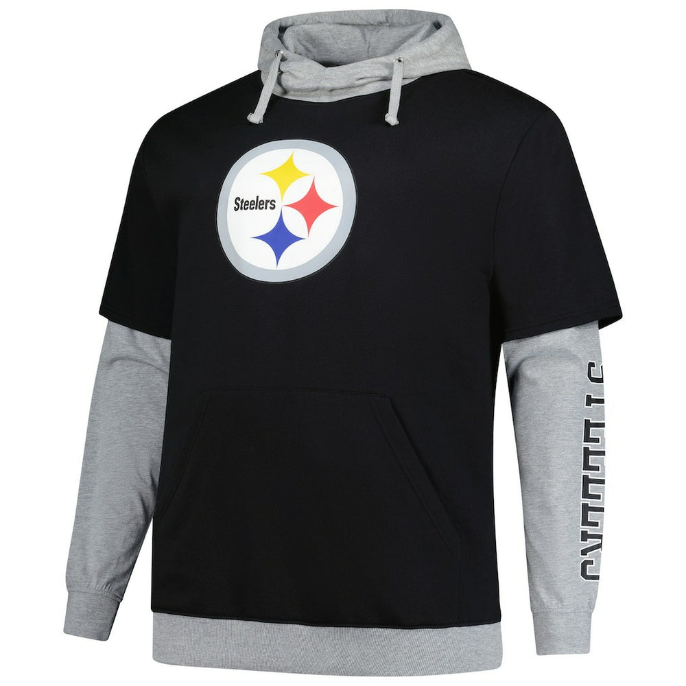 Pittsburgh Steelers Big & Tall Twofer Pullover Hoodie Black/Heather Gray | Fanatics
