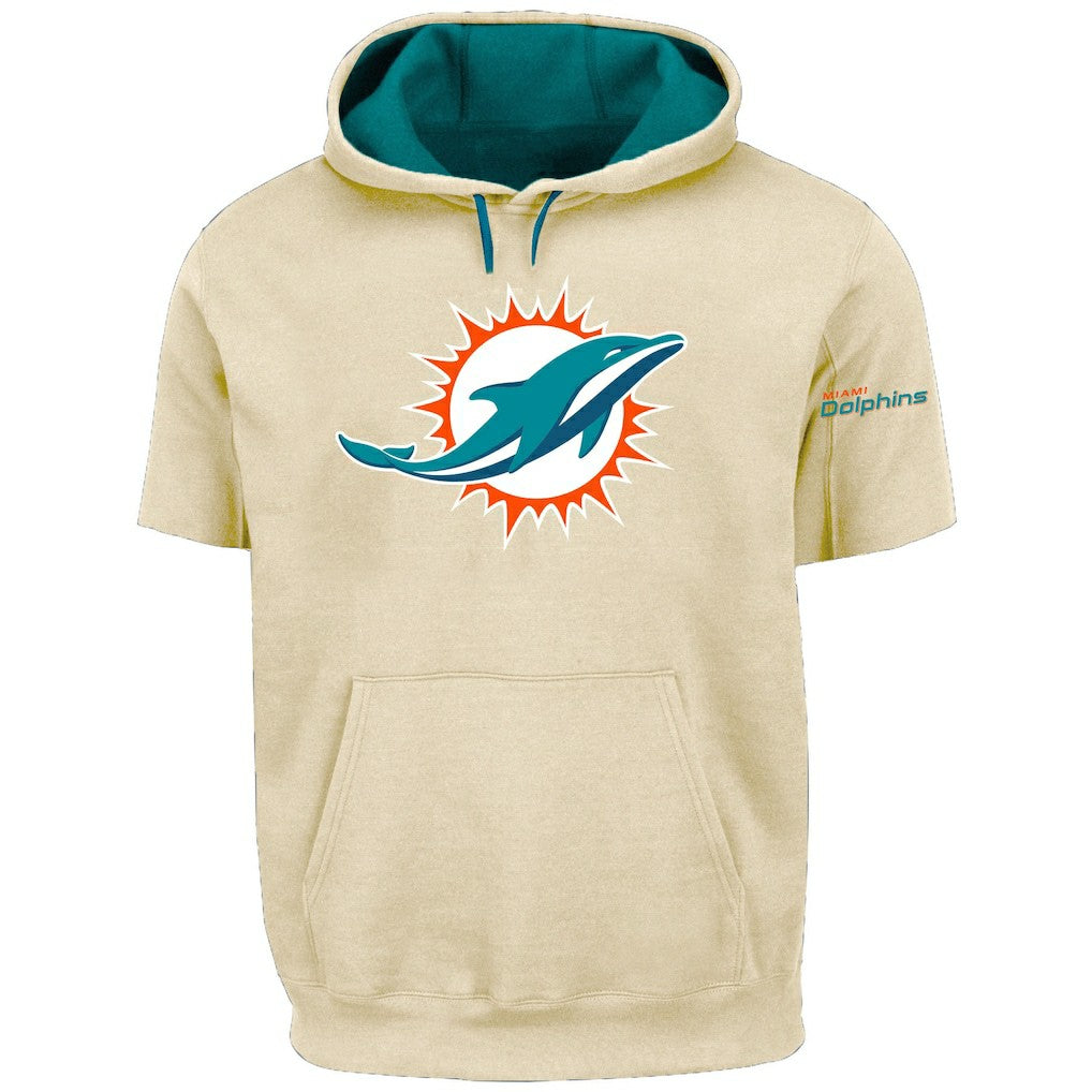Miami Dolphins Profile Big & Tall Chest Print and Logo Short Sleeve Pullover Hoodie Oatmeal | NFL