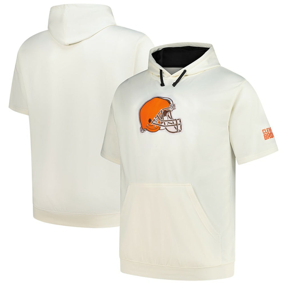 Cleveland Browns Profile Big & Tall Chest Print and Logo Short Sleeve Pullover Hoodie Oatmeal | NFL
