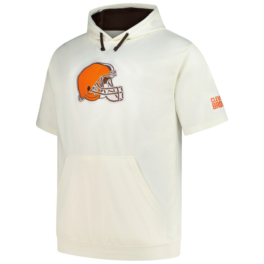 Cleveland Browns Profile Big & Tall Chest Print and Logo Short Sleeve Pullover Hoodie Oatmeal | NFL
