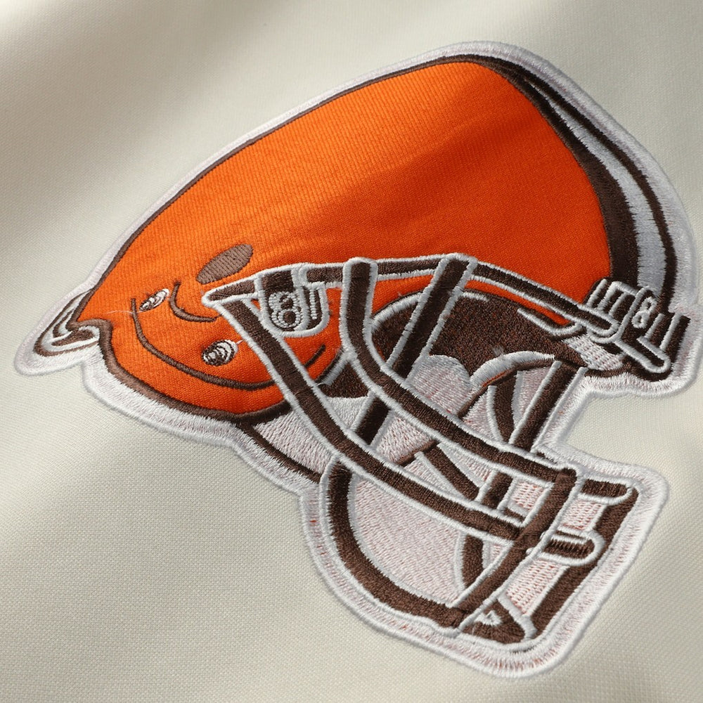 Cleveland Browns Profile Big & Tall Chest Print and Logo Short Sleeve Pullover Hoodie Oatmeal | NFL