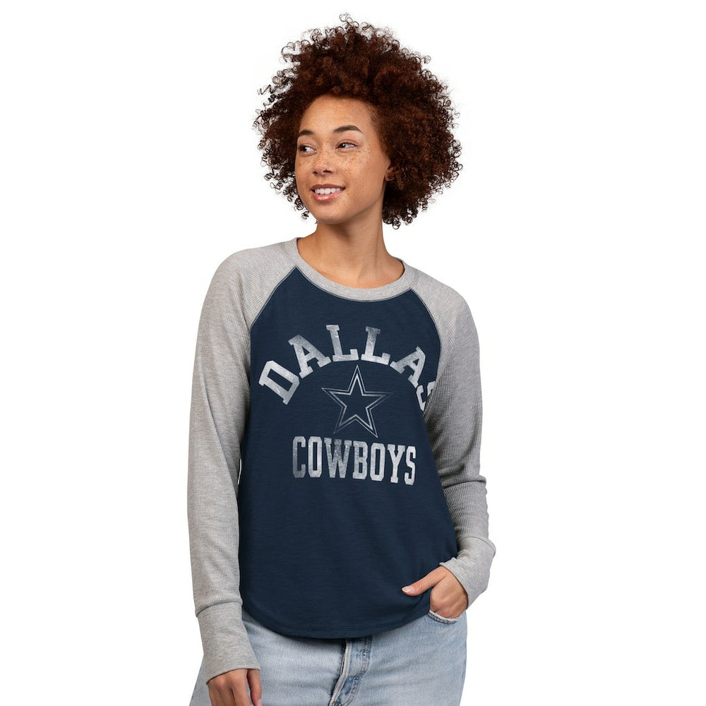 Dallas Cowboys G-III 4Her by Carl Banks Women's Waffle Knit Raglan Long-Sleeve T-Shirt Navy/Gray | NFL