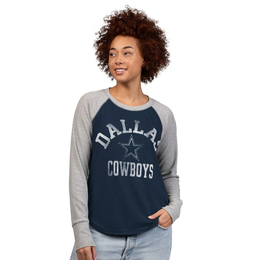 Dallas Cowboys G-III 4Her by Carl Banks Women's Waffle Knit Raglan Long-Sleeve T-Shirt Navy/Gray | NFL