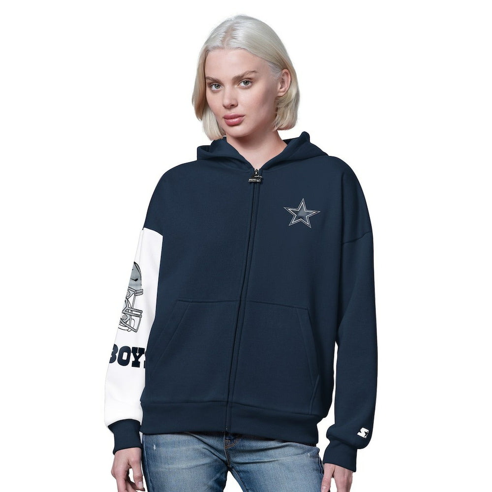 Dallas Cowboys Starter Women's 4th Down Full-Zip Hoodie Navy | NFL