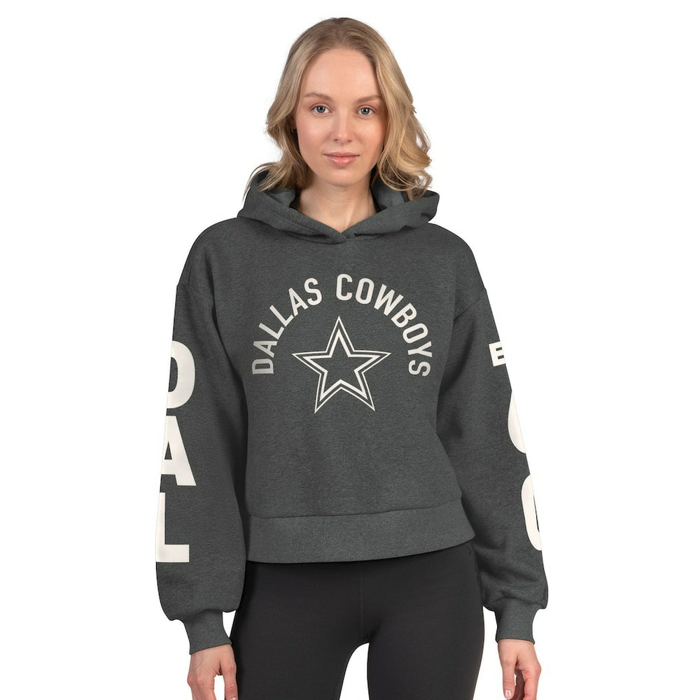Dallas Cowboys Starter Women's Star Player Cropped Fleece Pullover Hoodie Heather Charcoal | NFL