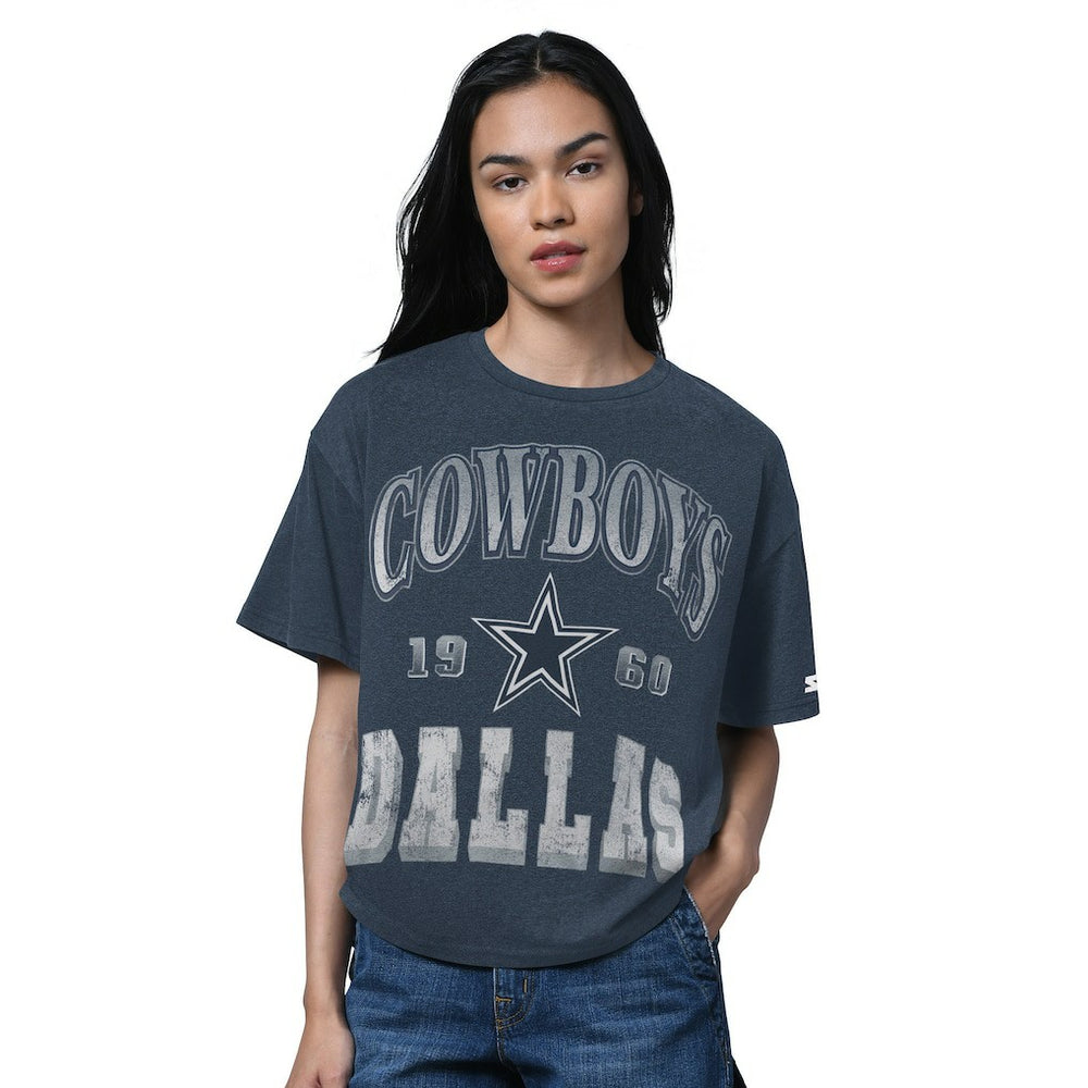 Dallas Cowboys Starter Women's Oversized Hall of Fame T-Shirt Heather Navy | NFL