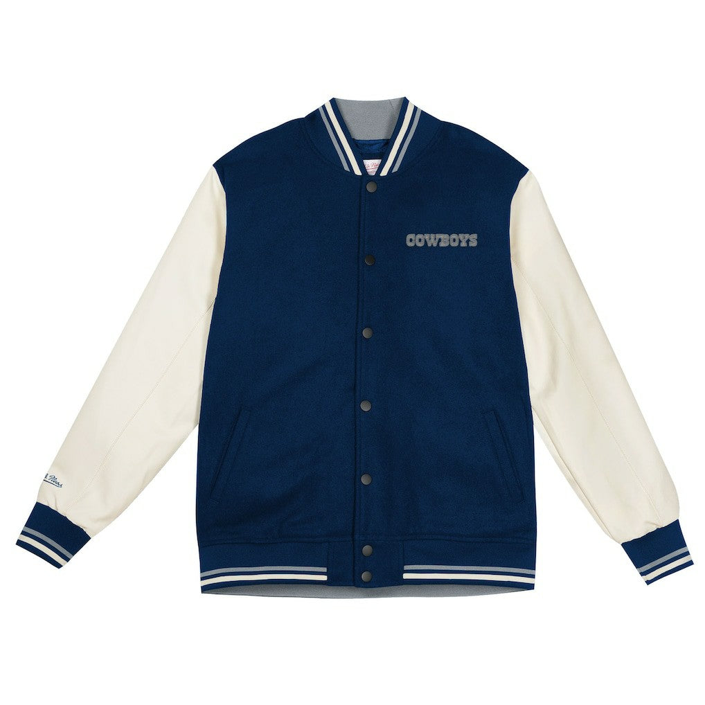 Dallas Cowboys Youth Full-Snap Varsity Jacket Navy/Cream | Mitchell & Ness