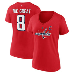 Alexander Ovechkin Washington Capitals Fanatics Women's NHL All-Time Leading Goal Scorer The Great 8 Name & Number V-Neck T-Shirt - Red - NHL
