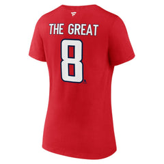 Alexander Ovechkin Washington Capitals Fanatics Women's NHL All-Time Leading Goal Scorer The Great 8 Name & Number V-Neck T-Shirt - Red - NHL