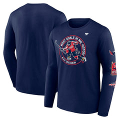 Alexander Ovechkin Washington Capitals Fanatics NHL All-Time Leading Goal Scorer Badges Long Sleeve T-Shirt - Athletic Navy - NHL
