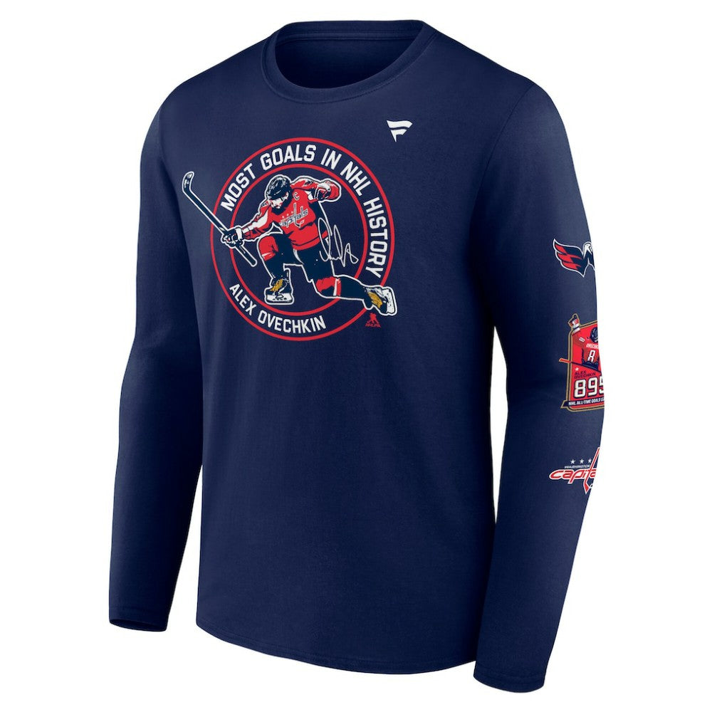 Alexander Ovechkin Washington Capitals Fanatics NHL All-Time Leading Goal Scorer Badges Long Sleeve T-Shirt - Athletic Navy - NHL