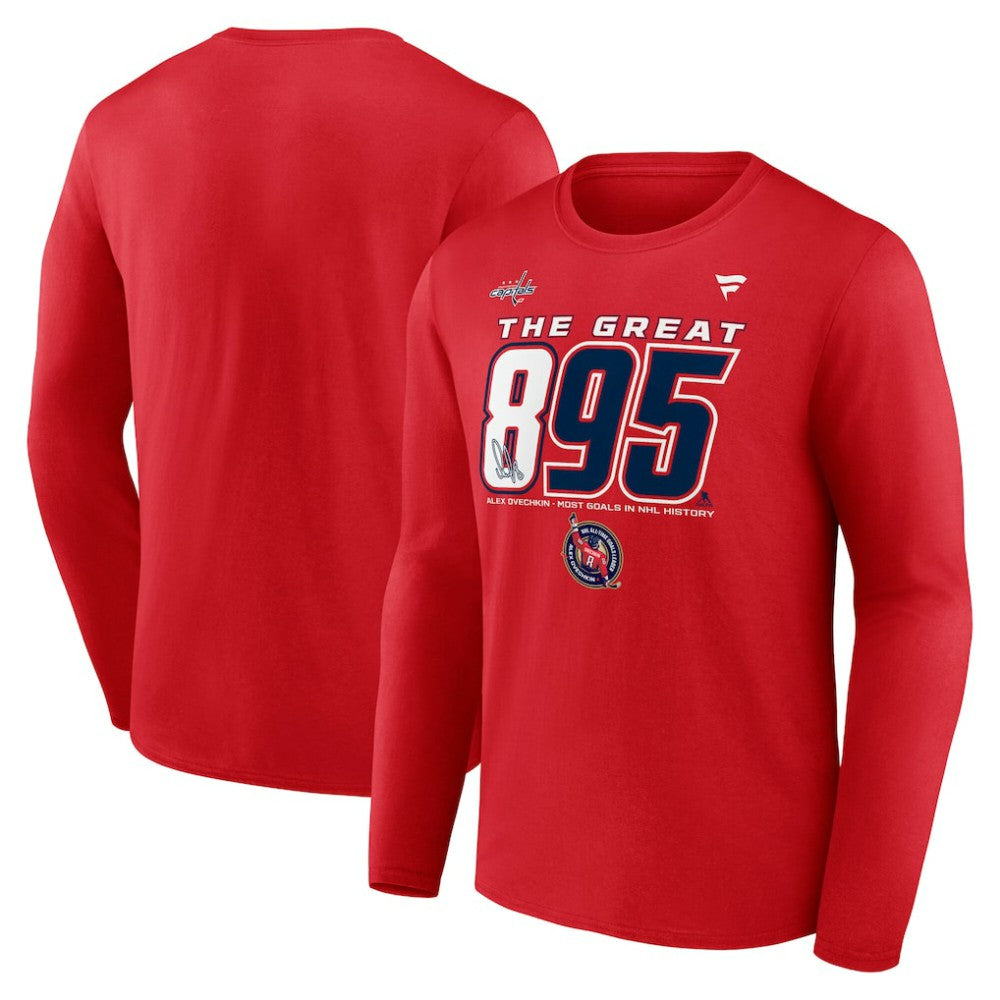 Alexander Ovechkin Washington Capitals Fanatics NHL All-Time Leading Goal Scorer The Great 895 Long Sleeve T-Shirt - Red - NHL