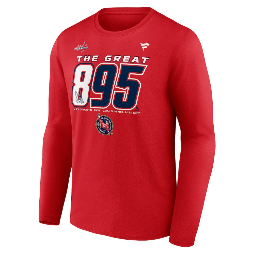 Alexander Ovechkin Washington Capitals Fanatics NHL All-Time Leading Goal Scorer The Great 895 Long Sleeve T-Shirt - Red - NHL
