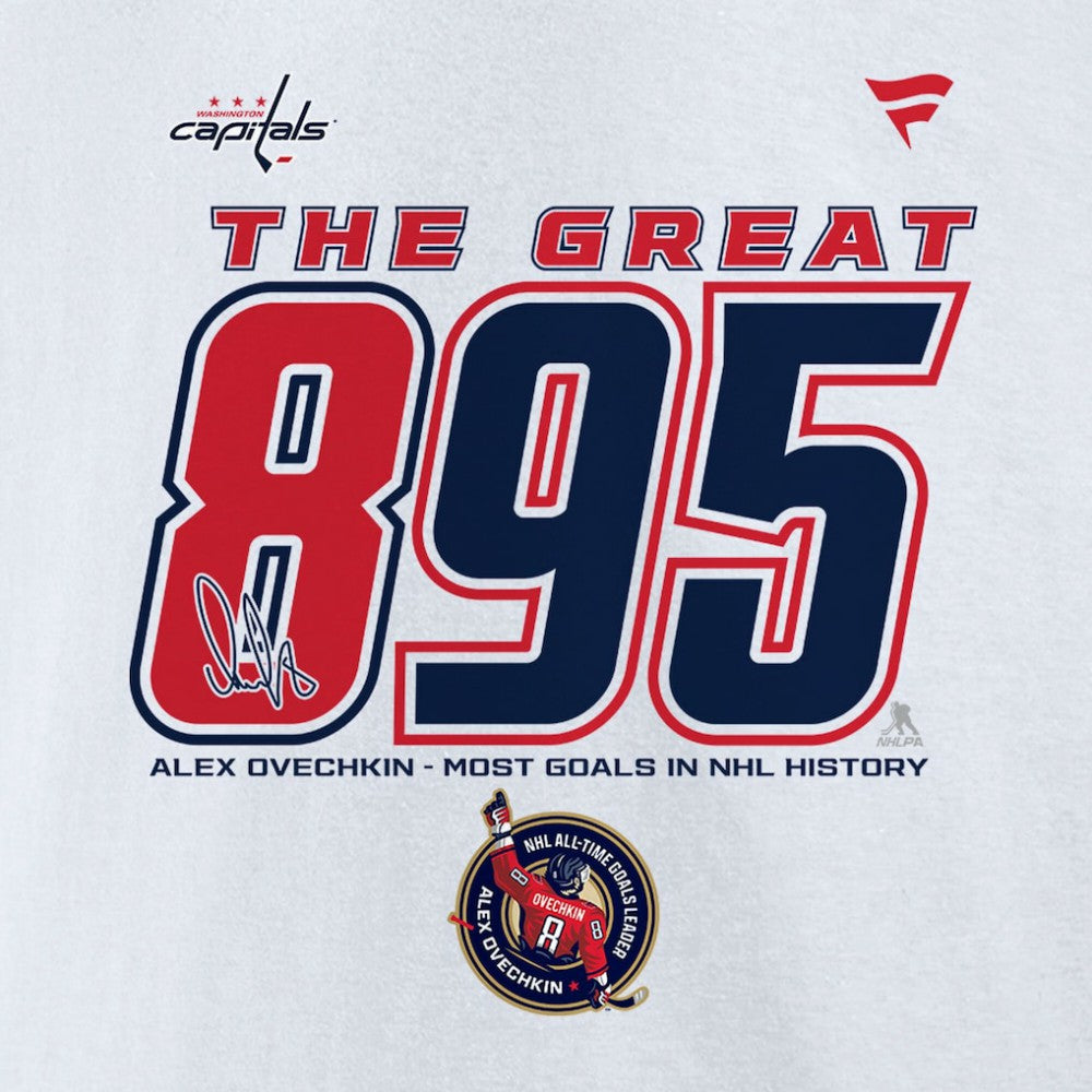 Alexander Ovechkin Washington Capitals Fanatics NHL All-Time Leading Goal Scorer The Great 895 Fleece Pullover Sweatshirt - White - NHL