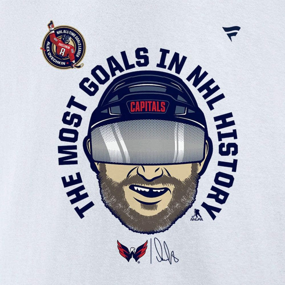 Alexander Ovechkin Washington Capitals Fanatics NHL All-Time Leading Goal Scorer GR8 Caricature Fleece Pullover Sweatshirt - White - NHL