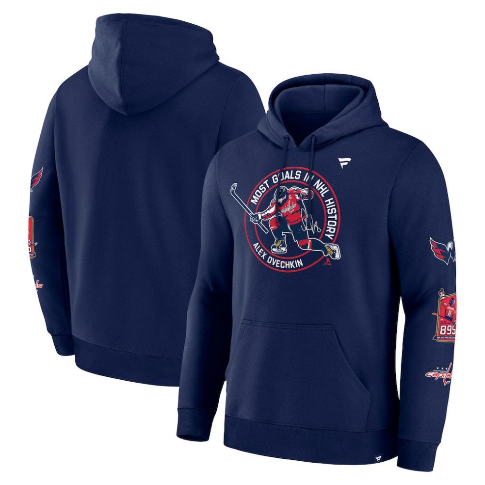 Alexander Ovechkin Washington Capitals Fanatics NHL All-Time Leading Goal Scorer Badges Pullover Hoodie - Athletic Navy - NHL