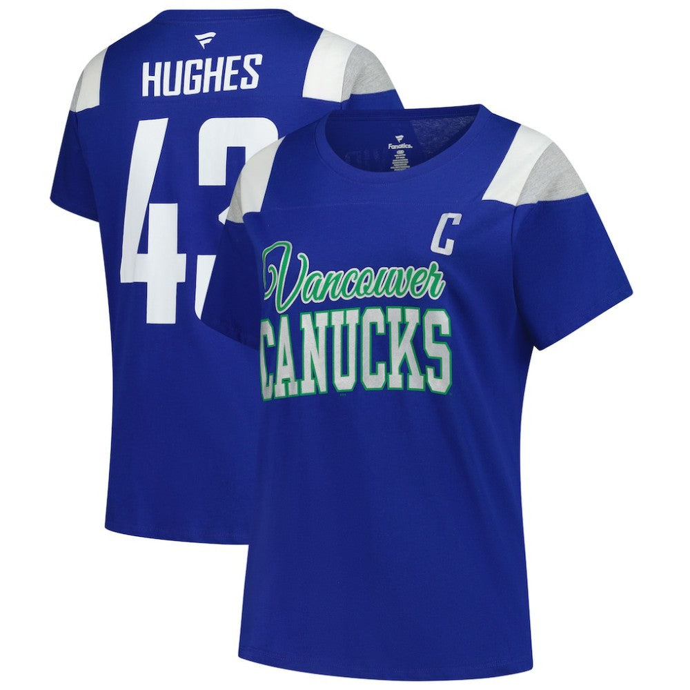 Quinn Hughes Vancouver Canucks Fanatics Women's Plus Size Name & Number Scoop Neck T-Shirt - Royal - NHL