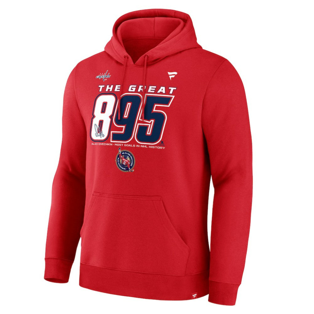 Alexander Ovechkin Washington Capitals Fanatics NHL All-Time Leading Goal Scorer The Great 895 Pullover Hoodie - Athletic Red - NHL